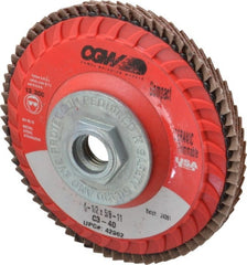 Camel Grinding Wheels - 40 Grit, 4-1/2" Disc Diam, 5/8-11 Center Hole, Type 27 Ceramic Flap Disc - 13,300 Max RPM, Polyester Backing, Arbor Attaching System, Coated - Exact Tooling