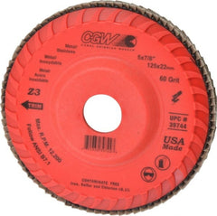 Camel Grinding Wheels - 60 Grit, 5" Disc Diam, 7/8" Center Hole, Type 27 Zirconia Alumina Flap Disc - 12,200 Max RPM, Poly Cotton Backing, Arbor Attaching System, Coated - Exact Tooling
