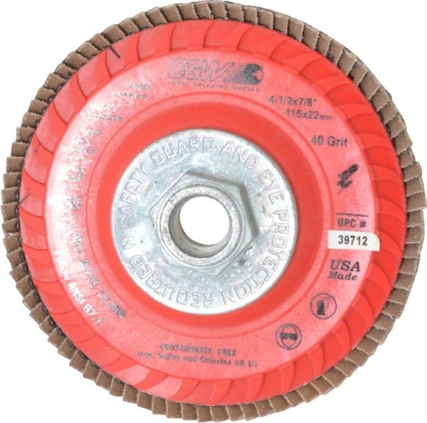 Camel Grinding Wheels - 40 Grit, 4-1/2" Disc Diam, 5/8-11 Center Hole, Type 27 Zirconia Alumina Flap Disc - 13,300 Max RPM, Poly Cotton Backing, Arbor Attaching System, Coated - Exact Tooling