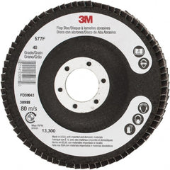 3M - 40 Grit, 4-1/2" Disc Diam, 7/8" Center Hole, Type 29 Zirconia Alumina Flap Disc - 13,300 Max RPM, Cloth Backing, Arbor Attaching System, Coated - Exact Tooling