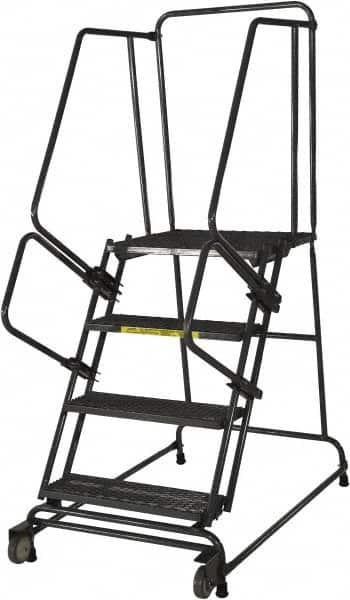 Ballymore - 30" 3 Step Ladder - Rolling Safety Ladder, 450 Lb Capacity, 30" Platform Height, 30" Base Width x 40" Base Depth, Perforated Tread - Exact Tooling