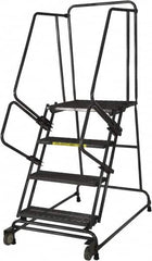 Ballymore - 50" 5 Step Ladder - Rolling Safety Ladder, 450 Lb Capacity, 50" Platform Height, 30" Base Width x 52" Base Depth, Perforated Tread - Exact Tooling