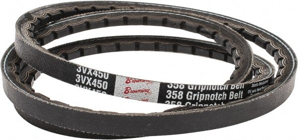 Browning - Section 3VX, 3/8" Wide, 45" Outside Length, Gripnotch V-Belt - Rubber Compound, 358 Gripnotch, No. 3VX450 - Exact Tooling