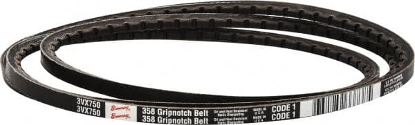 Browning - Section 3VX, 3/8" Wide, 75" Outside Length, Gripnotch V-Belt - Rubber Compound, 358 Gripnotch, No. 3VX750 - Exact Tooling