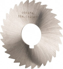 Made in USA - 3-1/2" Diam x 1/16" Blade Thickness x 1" Arbor Hole Diam, 34 Tooth Slitting and Slotting Saw - Arbor Connection, Right Hand, Uncoated, High Speed Steel, Concave Ground, Contains Keyway - Exact Tooling