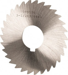 Made in USA - 3-1/2" Diam x 3/64" Blade Thickness x 1" Arbor Hole Diam, 34 Tooth Slitting and Slotting Saw - Arbor Connection, Right Hand, Uncoated, High Speed Steel, Concave Ground, Contains Keyway - Exact Tooling