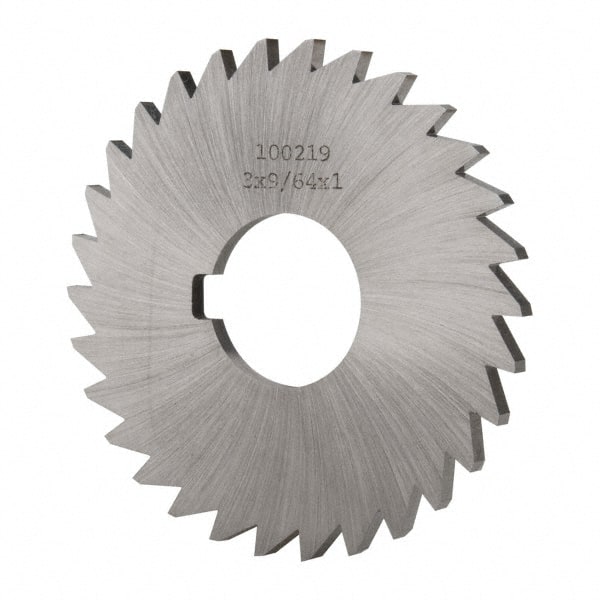 Made in USA - 3" Diam x 9/64" Blade Thickness x 1" Arbor Hole Diam, 30 Tooth Slitting and Slotting Saw - Arbor Connection, Right Hand, Uncoated, High Speed Steel, Concave Ground, Contains Keyway - Exact Tooling