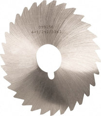 Made in USA - 4-1/2" Diam x 1/32" Blade Thickness x 1" Arbor Hole Diam, 36 Tooth Slitting and Slotting Saw - Arbor Connection, Right Hand, Uncoated, High Speed Steel, Concave Ground, Contains Keyway - Exact Tooling