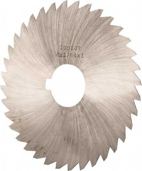 Made in USA - 4" Diam x 1/64" Blade Thickness x 1" Arbor Hole Diam, 36 Tooth Slitting and Slotting Saw - Arbor Connection, Right Hand, Uncoated, High Speed Steel, Concave Ground, Contains Keyway - Exact Tooling