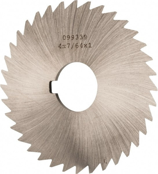 Made in USA - 4" Diam x 7/64" Blade Thickness x 1" Arbor Hole Diam, 36 Tooth Slitting and Slotting Saw - Arbor Connection, Right Hand, Uncoated, High Speed Steel, Concave Ground, Contains Keyway - Exact Tooling