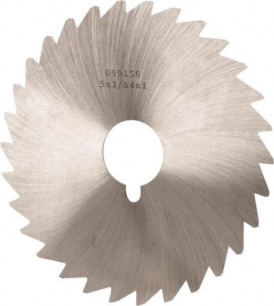 Made in USA - 5" Diam x 3/64" Blade Thickness x 1" Arbor Hole Diam, 40 Tooth Slitting and Slotting Saw - Arbor Connection, Right Hand, Uncoated, High Speed Steel, Concave Ground, Contains Keyway - Exact Tooling