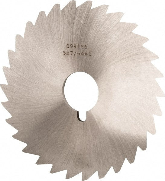 Made in USA - 5" Diam x 7/64" Blade Thickness x 1" Arbor Hole Diam, 40 Tooth Slitting and Slotting Saw - Arbor Connection, Right Hand, Uncoated, High Speed Steel, Concave Ground, Contains Keyway - Exact Tooling