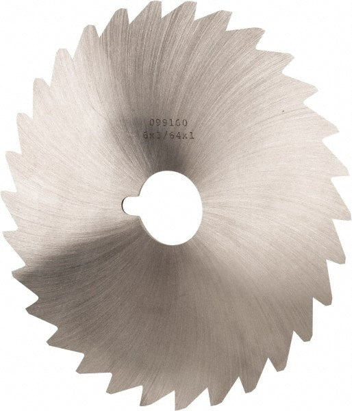 Made in USA - 6" Diam x 3/64" Blade Thickness x 1" Arbor Hole Diam, 50 Tooth Slitting and Slotting Saw - Arbor Connection, Right Hand, Uncoated, High Speed Steel, Concave Ground, Contains Keyway - Exact Tooling