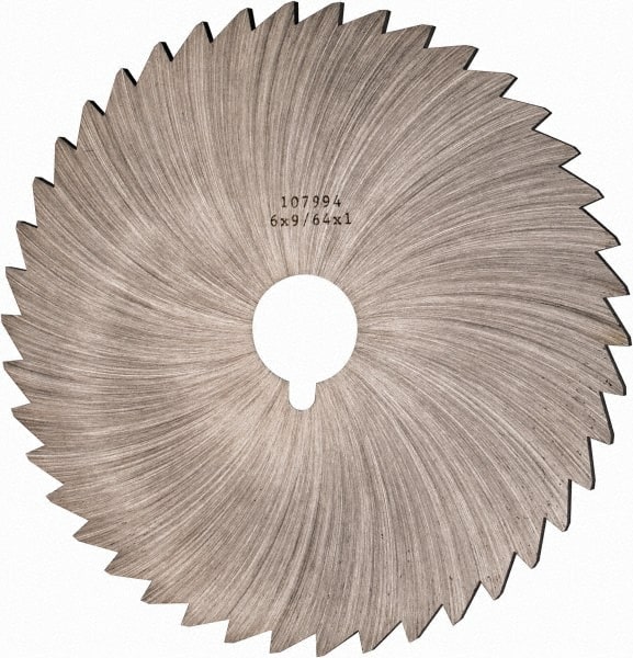 Made in USA - 6" Diam x 9/64" Blade Thickness x 1" Arbor Hole Diam, 44 Tooth Slitting and Slotting Saw - Arbor Connection, Right Hand, Uncoated, High Speed Steel, Concave Ground, Contains Keyway - Exact Tooling
