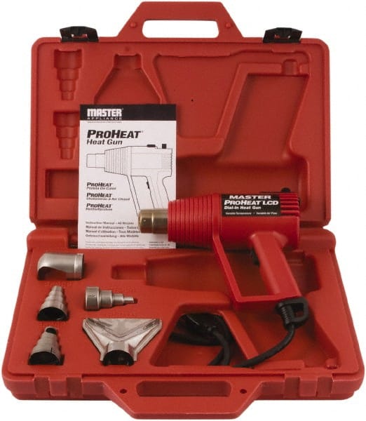Master Appliance - 130 to 1,000°F Heat Setting, 4 to 16 CFM Air Flow, Heat Gun Kit - 120 Volts, 11 Amps, 1,300 Watts, 6' Cord Length - Exact Tooling