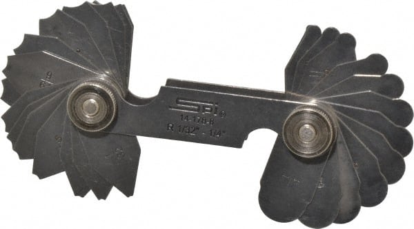 SPI - 30 Piece, 1/32 to 1/4 Inch Radius, Stainless Steel Radius Gage Set - Style B, 1/64 Inch Graduation - Exact Tooling