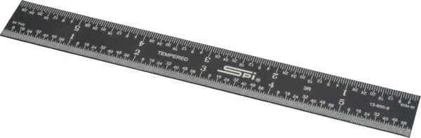 SPI - 6" Long, 1/64, 1/50, 1/32, 1/10" Graduation, Rigid Steel Rule - 3R Graduation Style, 3/4" Wide, Black, Black Chrome Finish - Exact Tooling