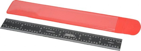 SPI - 6" Long, 1/100, 1/64, 1/32, 1/10" Graduation, Rigid Steel Rule - 5R Graduation Style, 3/4" Wide, Black, Black Chrome Finish - Exact Tooling