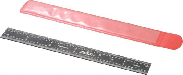 SPI - 6" Long, 1/100, 1/64, 1/50, 1/32" Graduation, Rigid Steel Rule - 16R Graduation Style, 3/4" Wide, Black, Black Chrome Finish - Exact Tooling