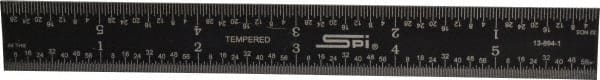 SPI - 6" Long, 1/64, 1/32" and 0.5, 1mm Graduation, Rigid Steel Rule - English/Metric Graduation Style, 3/4" Wide, Black, Black Chrome Finish - Exact Tooling
