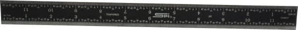 SPI - 12" Long, 1/64, 1/50, 1/32, 1/10" Graduation, Rigid Steel Rule - 3R Graduation Style, 1" Wide, Black, Black Chrome Finish - Exact Tooling