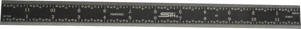 SPI - 12" Long, 1/64, 1/32, 1/16, 1/8" Graduation, Rigid Steel Rule - 4R Graduation Style, 1" Wide, Black, Black Chrome Finish - Exact Tooling
