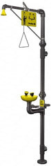 Bradley - 2" Inlet, 26 GPM shower Flow, Drench shower, Eye & Face Wash Station - Bowl, Triangular Pull Rod & Push Flag Activated, PVC Pipe, Plastic Shower Head, 3 GPM Bowl Flow, Corrosion Resistant, Top or Mid Supply - Exact Tooling
