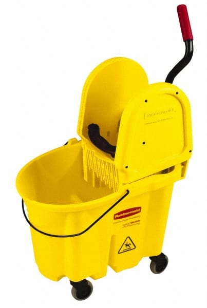Rubbermaid - 35 Qt Plastic Bucket & Wringer - 20.1" Long x 36-1/2" High x 15.7" Wide, Yellow - Exact Tooling