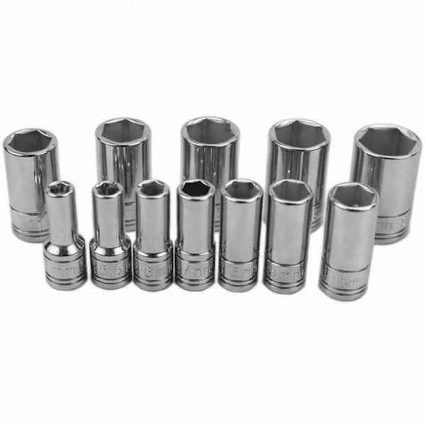 SK - 1/4" Drive Semi-Deep Socket Set - 5 to 15mm, Metric Measurement Standard - Exact Tooling