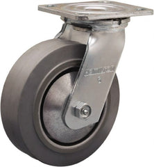 Hamilton - 6" Diam x 2" Wide x 7-1/2" OAH Top Plate Mount Swivel Caster - Rubber Mold on Aluminum, 410 Lb Capacity, Straight Roller Bearing, 4 x 4-1/2" Plate - Exact Tooling