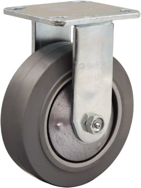 Hamilton - 6" Diam x 2" Wide x 7-1/2" OAH Top Plate Mount Rigid Caster - Rubber Mold on Aluminum, 410 Lb Capacity, Straight Roller Bearing, 4 x 4-1/2" Plate - Exact Tooling
