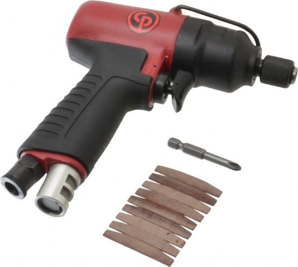 Chicago Pneumatic - 1/4" Bit Holder, 5,600 RPM, Pistol Grip Handle Air Screwdriver - 4.4 to 30 Ft/Lb Torque, 1/4 NPT Inlet, 6.8 CFM - Exact Tooling