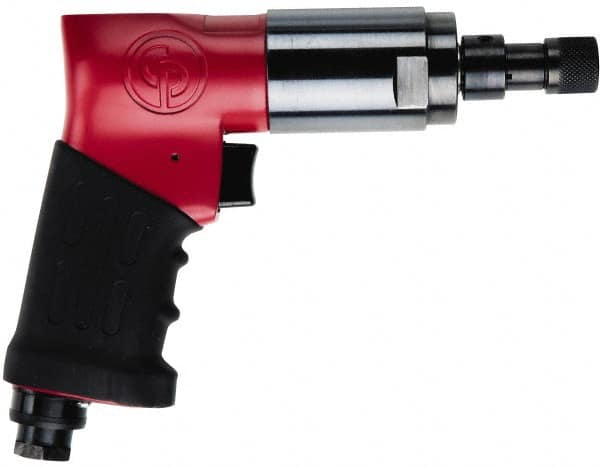 Chicago Pneumatic - 1/4" Bit Holder, 900 RPM, Pistol Grip Handle Air Screwdriver - 230 In/Lb Torque, 1/4 NPT Inlet, 2.5 CFM - Exact Tooling