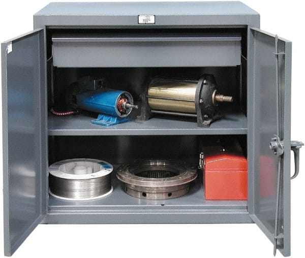 Strong Hold - 1 Shelf 1 Bin Locking Storage Cabinet - Steel, 48" Wide x 24" Deep x 36" High, Dark Gray - Exact Tooling