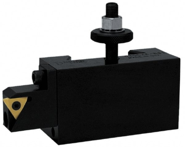 Dorian Tool - Series AXA, #881 Threading Tool Post Holder with External On-Edge Cartridge - 300mm & Under Lathe Swing, .88" OAH x 1-1/4" OAL, 7/8" Centerline Height - Exact Tooling