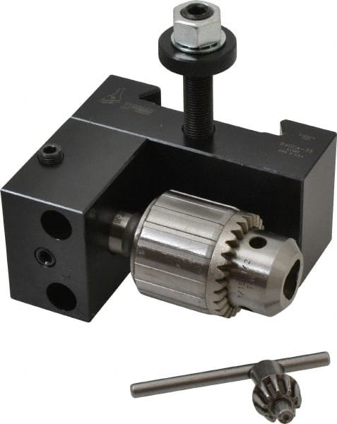 Dorian Tool - Series CA, #35 Dovetail Drill Chuck Tool Post Holder - 400 to 500mm Lathe Swing, 2-1/4" OAH x 4.67" OAL, 1/2" Max Tool Cutting Size, 1-15/16" Centerline Height - Exact Tooling