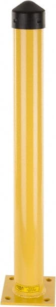 Eagle - 4-1/2" Diam x 42" High, Yellow Steel Bollard - 8" Wide x 8" Long Mounting Plate, 50 Lb - Exact Tooling