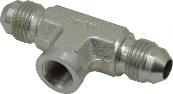 Parker - 5/16" Tube OD, 37° Steel Flared Tube Female Branch Tee - 1/8 NPTF, Flare x FNPTF Ends - Exact Tooling