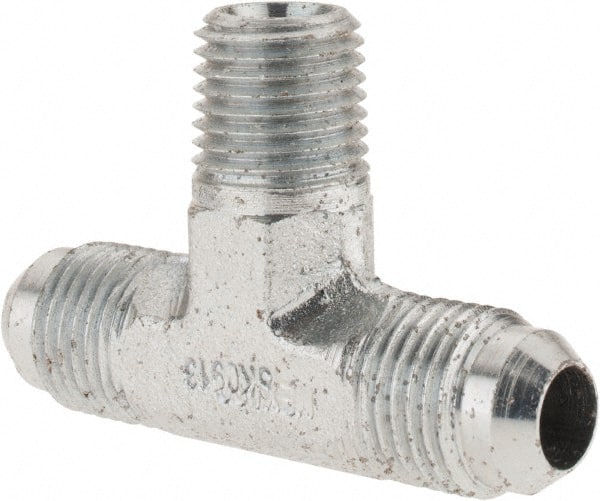 Parker - 3/8" Tube OD, 37° Steel Flared Tube Male Branch Tee - 1/4 NPTF, Flare x MNPTF Ends - Exact Tooling