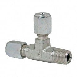 Parker - Metal Flareless Bite Tube Male Run Tee - 1/4 NPTF - Exact Tooling