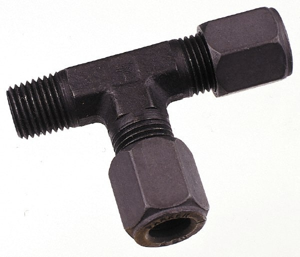 Parker - Metal Flareless Bite Tube Male Run Tee - 1/2 NPTF - Exact Tooling