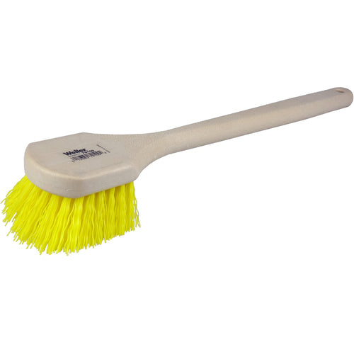 20″ Utility Scrub Brush, Yellow Polypropylene Fill, Long Handle, Foam Block - Exact Tooling