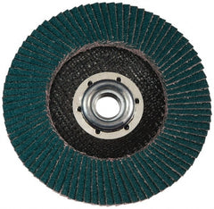 3M - 120 Grit, 7" Disc Diam, 5/8-11 Center Hole, Type 27 Zirconia Alumina Flap Disc - Cloth Backing, Arbor Attaching System, Coated - Exact Tooling