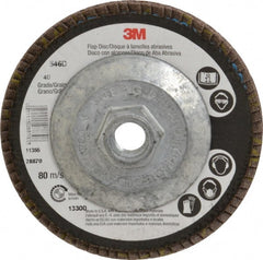 3M - 40 Grit, 4-1/2" Disc Diam, 5/8-11 Center Hole, Type 29 Zirconia Alumina Flap Disc - Cloth Backing, Arbor Attaching System, Coated - Exact Tooling