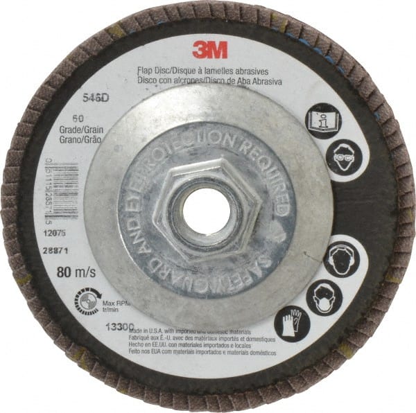 3M - 4-1/2" 60 Grit 5/8-11 Center Hole Type 29 Zirconia Alumina Flap Disc - Exact Tooling