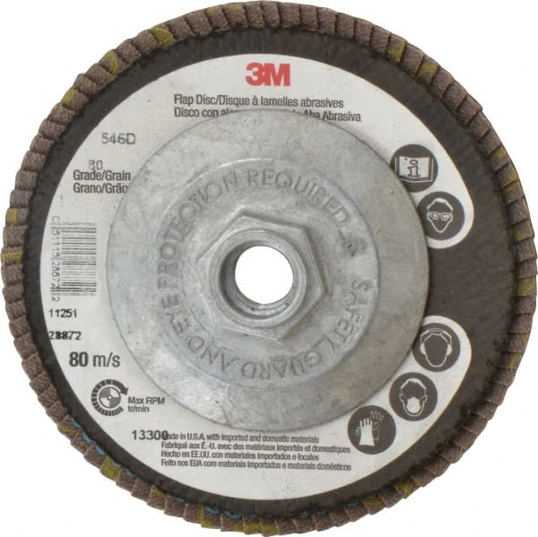 3M - 4-1/2" 80 Grit 5/8-11 Center Hole Type 29 Zirconia Alumina Flap Disc - Exact Tooling