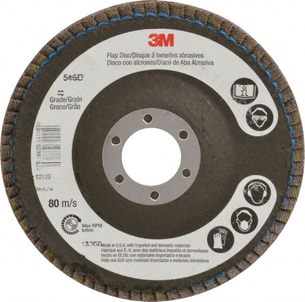 3M - 40 Grit, 4-1/2" Disc Diam, 7/8 Center Hole, Type 29 Zirconia Alumina Flap Disc - Cloth Backing, Arbor Attaching System, Coated - Exact Tooling