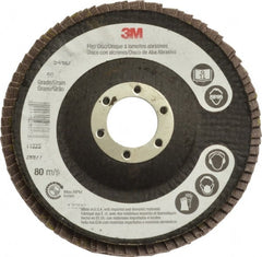 3M - 60 Grit, 4-1/2" Disc Diam, 7/8" Center Hole, Type 29 Zirconia Alumina Flap Disc - Cloth Backing, Arbor Attaching System, Coated - Exact Tooling