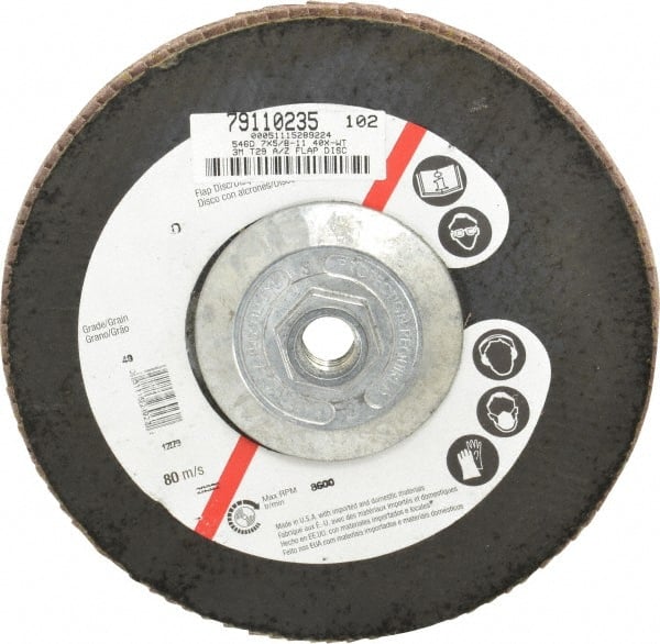 3M - 40 Grit, 7" Disc Diam, 5/8-11 Center Hole, Type 29 Zirconia Alumina Flap Disc - Cloth Backing, Arbor Attaching System, Coated - Exact Tooling