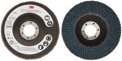 3M - 40 Grit, 4-1/2" Disc Diam, 7/8" Center Hole, Type 27 Zirconia Alumina Flap Disc - 13,300 Max RPM, Cloth Backing, Arbor Attaching System, Coated - Exact Tooling